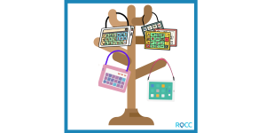 Image shows a hat stand with AAC devices hanging from it. 